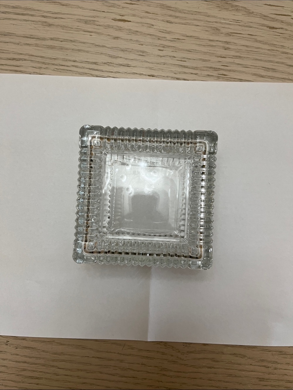 Vintage Clear Glass Ribbed Square Trinket Box. Thick glass. 2 pieces